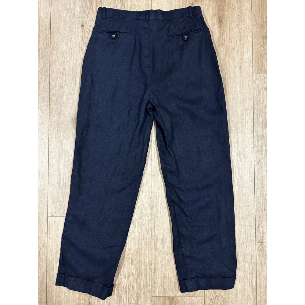 Polo Ralph Lauren Mens 32x30 Navy Blue 100% Linen Pleated Cuffed Trousers Pants